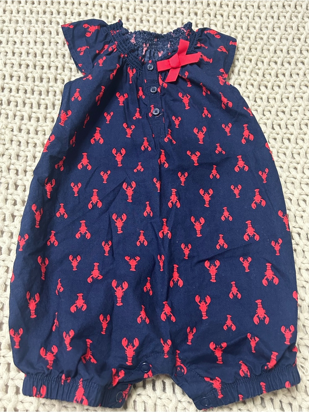 Carter’s Navy Baby Romper with Red Lobster Print Size 12 months